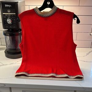 St. John Red and Cream Sleeveless Top